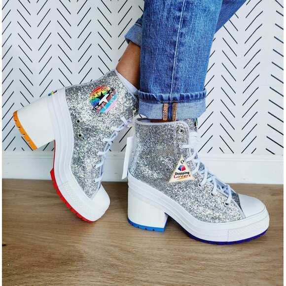 ⭐Converse Chuck 70 LUXE Glitter Silver Platform Hi Heel Boots 10.5 Women A06028C - Picture 1 of 13